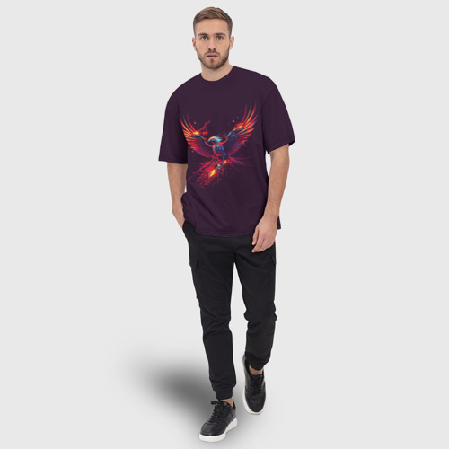 Мужская футболка oversize 3D Феникс Киберпанк фиолетовый, цвет 3D печать - фото 5