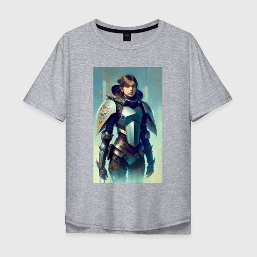 Мужская футболка хлопок Oversize с принтом Крутая девчонка-рыцарь - готика - нейросеть, вид спереди #2