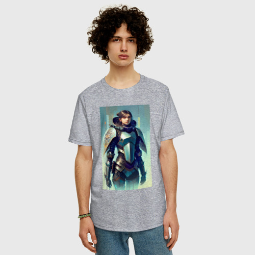 Мужская футболка хлопок Oversize с принтом Крутая девчонка-рыцарь - готика - нейросеть, фото на моделе #1