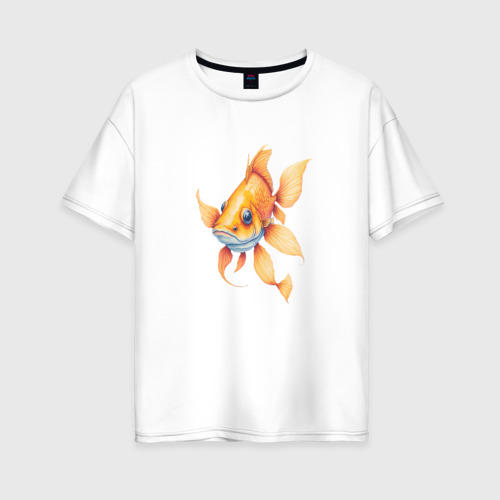 Женская футболка хлопок Oversize с принтом Золотая рыбка, вид спереди #2
