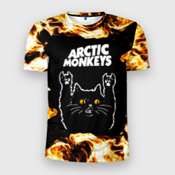 Мужская футболка 3D Slim Arctic Monkeys рок кот и огонь