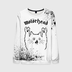Мужской свитшот 3D Motorhead рок кот на светлом фоне