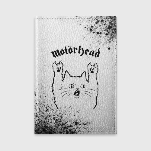 Обложка для автодокументов Motorhead рок кот на светлом фоне