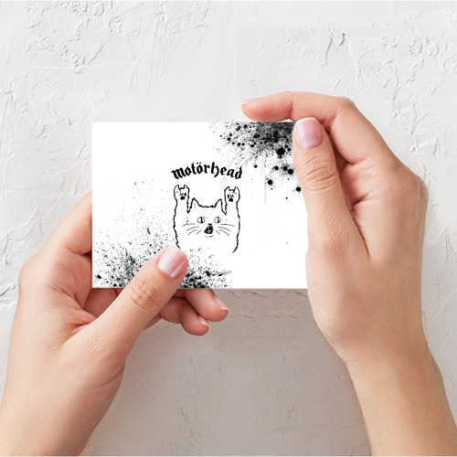Поздравительная открытка Motorhead рок кот на светлом фоне, цвет белый - фото 3
