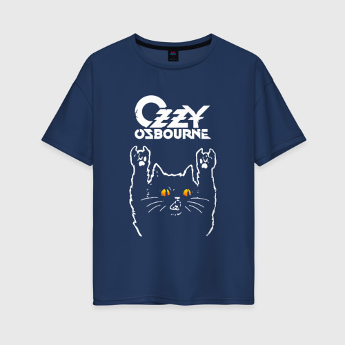 Женская футболка из хлопка оверсайз с принтом Ozzy Osbourne rock cat, вид спереди №1