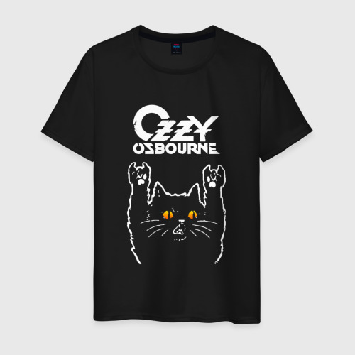 Мужская футболка хлопок Ozzy Osbourne rock cat, цвет черный