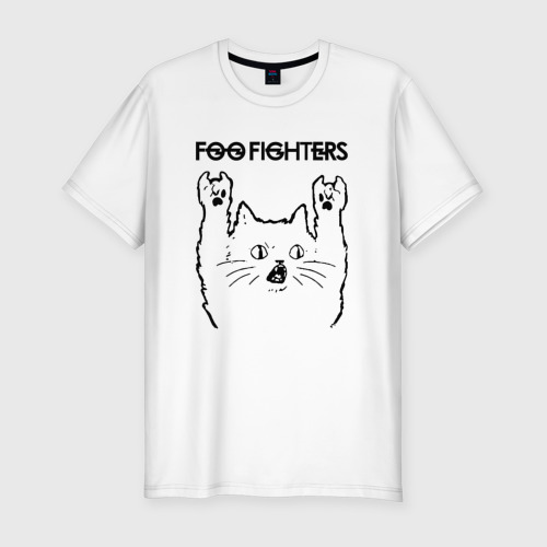 Мужская футболка хлопок Slim Foo Fighters - rock cat, цвет белый