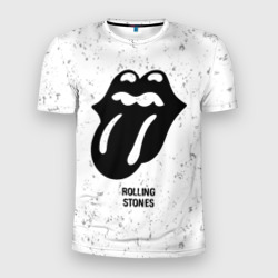 Мужская футболка 3D Slim Rolling Stones glitch на светлом фоне