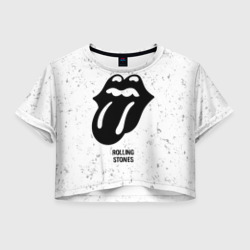 Женская футболка Crop-top 3D Rolling Stones glitch на светлом фоне