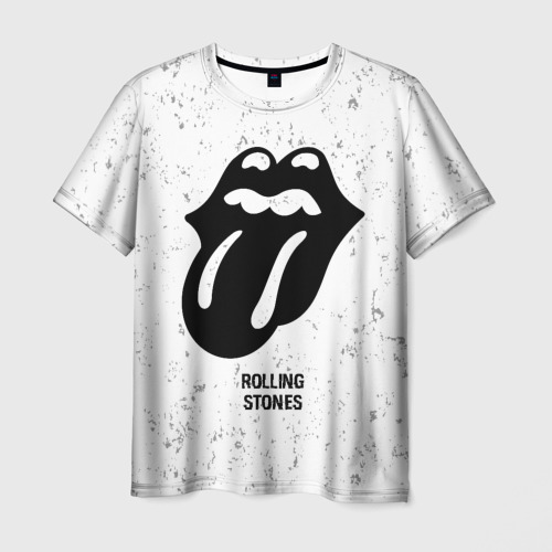 Мужская футболка с принтом Rolling Stones glitch на светлом фоне, вид спереди №1