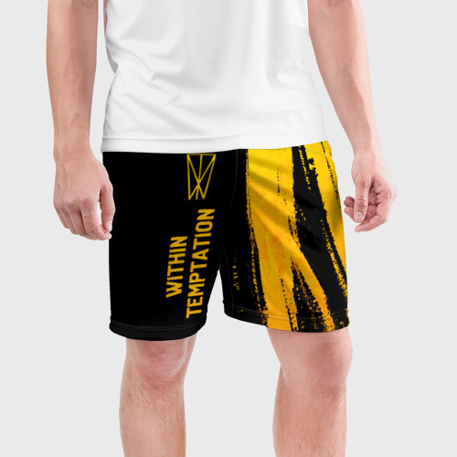Мужские шорты спортивные с принтом Within Temptation - gold gradient: по-вертикали, фото на моделе #1