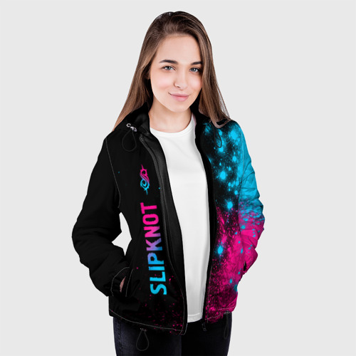 Женская куртка 3D Slipknot - neon gradient: по-вертикали, цвет черный - фото 4
