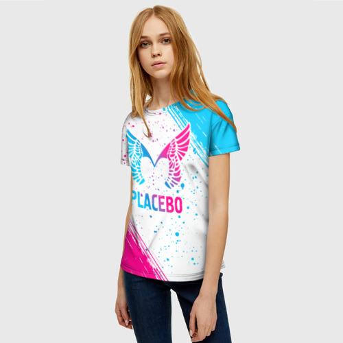Женская футболка 3D с принтом Placebo neon gradient style, фото на моделе #1