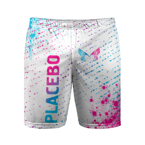 Мужские шорты спортивные с принтом Placebo neon gradient style: надпись, символ, вид спереди #2