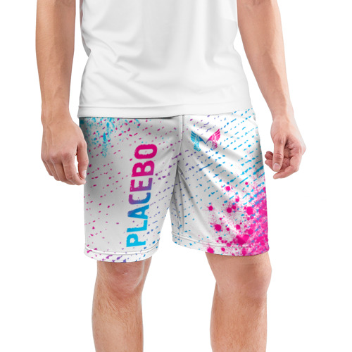 Мужские шорты спортивные с принтом Placebo neon gradient style: надпись, символ, фото на моделе #1
