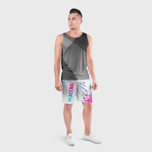 Мужские шорты спортивные с принтом Placebo neon gradient style: надпись, символ, вид сбоку #3