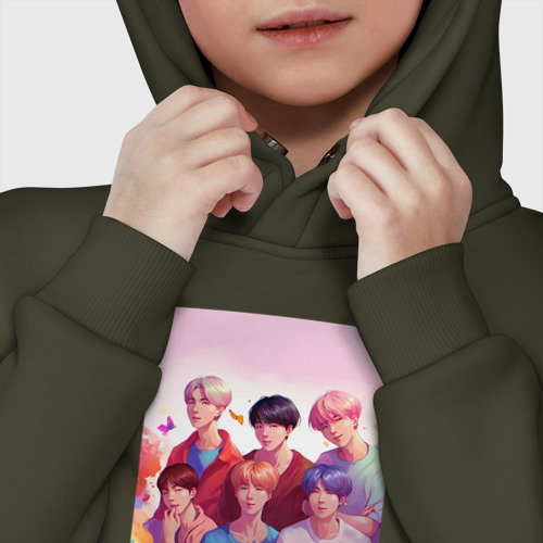 Детское худи Oversize хлопок BTS art anime style, цвет хаки - фото 7