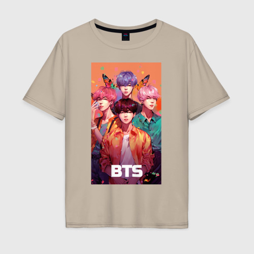 Мужская футболка хлопок Oversize с принтом BTS kpop anime, вид спереди #2
