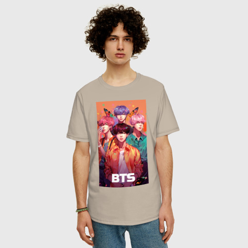 Мужская футболка хлопок Oversize с принтом BTS kpop anime, фото на моделе #1