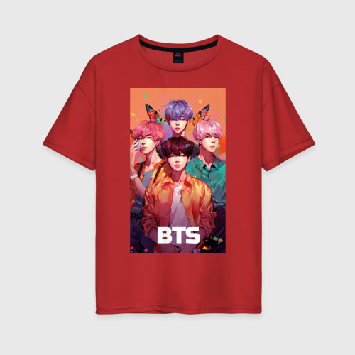 Женская футболка хлопок Oversize BTS kpop anime, цвет красный