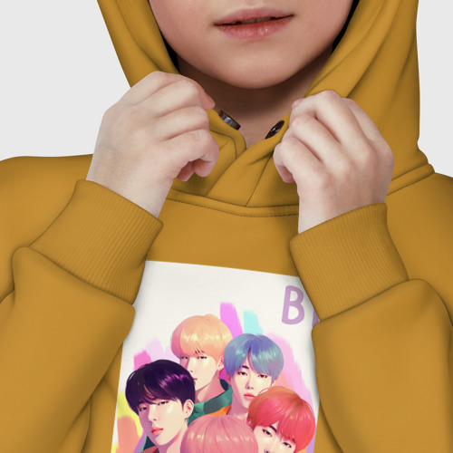 Детское худи Oversize хлопок K-pop BTS art, цвет горчичный - фото 7