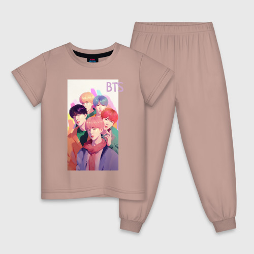 Детская пижама хлопок с принтом Kpop BTS art, вид спереди #2