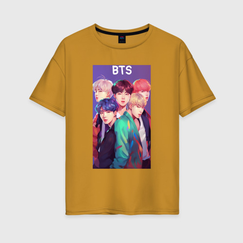 Женская футболка хлопок Oversize Anime BTS style, цвет горчичный