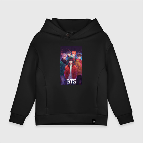 Детское худи Oversize хлопок Kpop BTS art  style, цвет черный