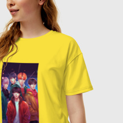 Женская футболка хлопок Oversize Kpop BTS art  style - фото 2