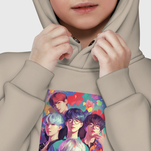 Детское худи Oversize хлопок BTS  anime   kpop, цвет миндальный - фото 7