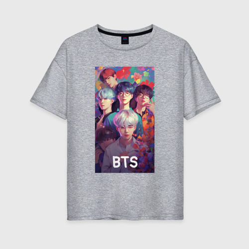 Женская футболка хлопок Oversize BTS  anime   kpop, цвет меланж
