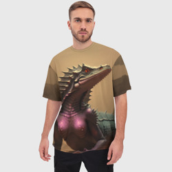 Мужская футболка oversize 3D Ящерица в городе - фото 2