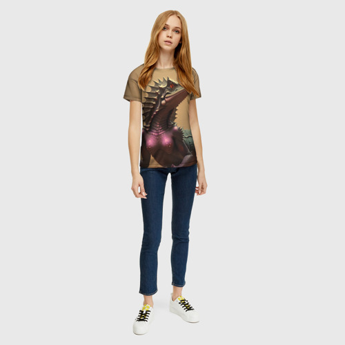 Женская футболка 3D с принтом Ящерица в городе, вид сбоку #3