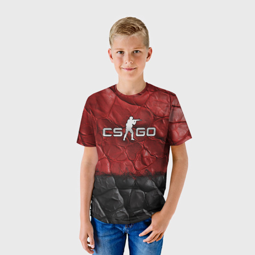 Детская футболка 3D CS GO red black texture, цвет 3D печать - фото 3