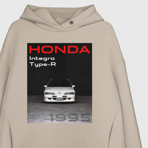 Женское худи Oversize хлопок Honda Integra Type-R обложка, цвет миндальный - фото 3