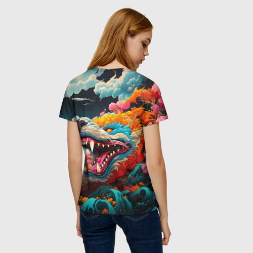 Женская футболка 3D с принтом Ребекка и дракон - Киберпанк аниме, вид сзади #2