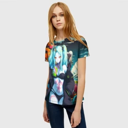 Женская футболка 3D Ребекка и дракон - Киберпанк аниме - фото 2