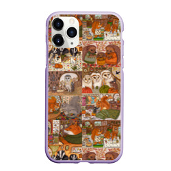 Чехол для iPhone 11 Pro Max матовый Коллаж из сказочных зверей - совы, белки, ёжики