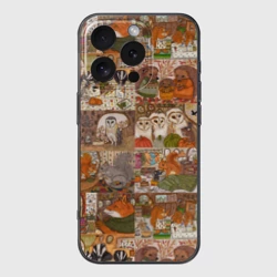 Чехол для iPhone 16 Pro силиконовый с защитой камеры Коллаж из сказочных зверей - совы, белки, ёжики