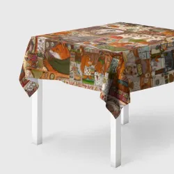 Скатерть 3D Коллаж из сказочных зверей - совы, белки, ёжики