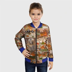 Детский бомбер 3D Коллаж из сказочных зверей - совы, белки, ёжики - фото 2