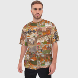 Мужская футболка oversize 3D Коллаж из сказочных зверей - совы, белки, ёжики - фото 2