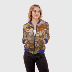Женский бомбер 3D Коллаж из сказочных зверей - совы, белки, ёжики - фото 2