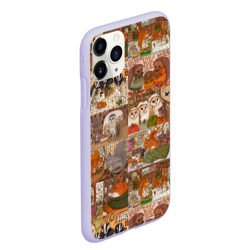 Чехол для iPhone 11 Pro Max матовый Коллаж из сказочных зверей - совы, белки, ёжики - фото 2