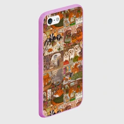 Чехол для iPhone 5/5S матовый Коллаж из сказочных зверей - совы, белки, ёжики - фото 2