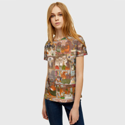 Женская футболка 3D Коллаж из сказочных зверей - совы, белки, ёжики - фото 2