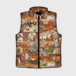 Женский жилет утепленный 3D Коллаж из сказочных зверей - совы, белки, ёжики
