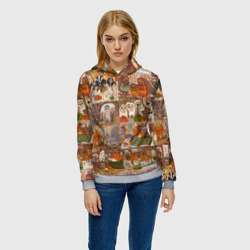 Женская толстовка 3D Коллаж из сказочных зверей - совы, белки, ёжики - фото 2