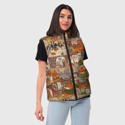 Женский жилет утепленный 3D Коллаж из сказочных зверей - совы, белки, ёжики - фото 2