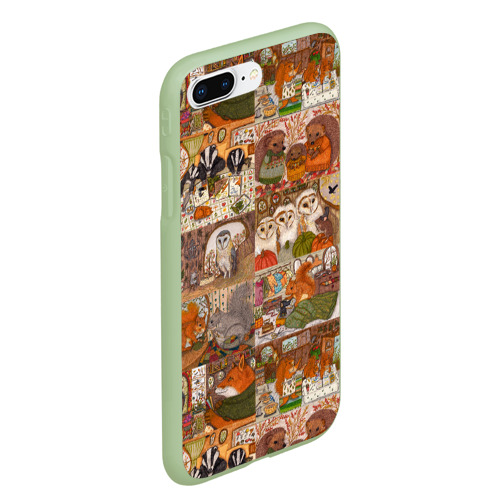 Чехол для iPhone 7Plus/8 Plus матовый Коллаж из сказочных зверей - совы, белки, ёжики, цвет салатовый - фото 3